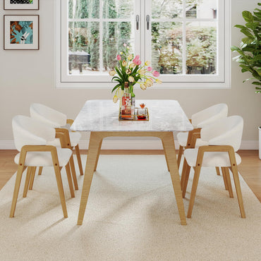 Dining Chairs Set of 2, Sherpa Fabric Upholstered Kitchen Chairs with Rubber Wood Frame