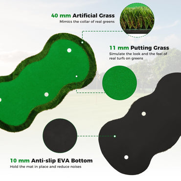 5 x 10 FT Professional Golf Practice Mat Putt Green Carpet with 3 Holes and Balls
