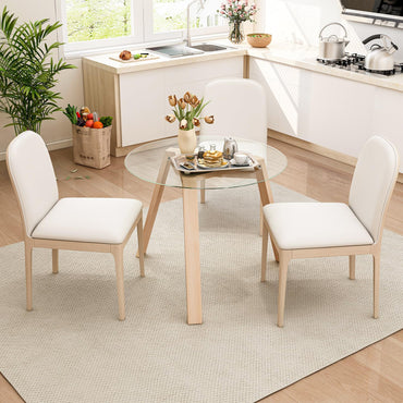 90cm Modern Round Kitchen Tables with Tempered Glass Tabletop and Rubber Wood Base