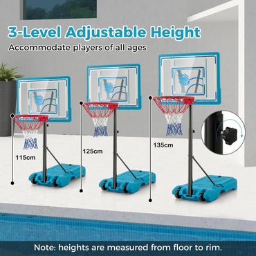 Swimming Pool Basketball Hoop 3.8-4.4FT Height Adjustable Poolside Basketball Goal System with Wheels and Fillable Base