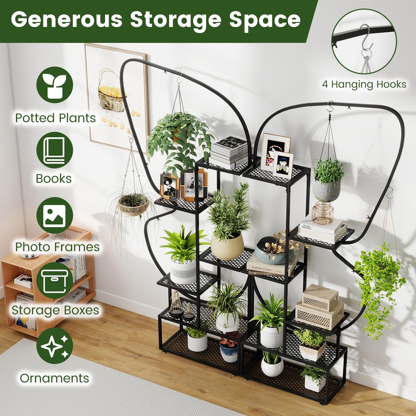 185 cm Tall Butterfly-Shaped 6-Tier Flowerpot Shelf