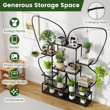 185 cm Tall Butterfly-Shaped 6-Tier Flowerpot Shelf