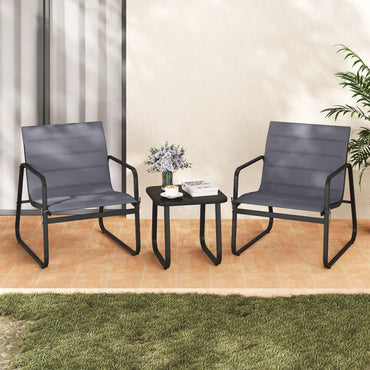 3 Piece Patio Bistro Set with Removable Cushions and Tempered Glass Tabletop