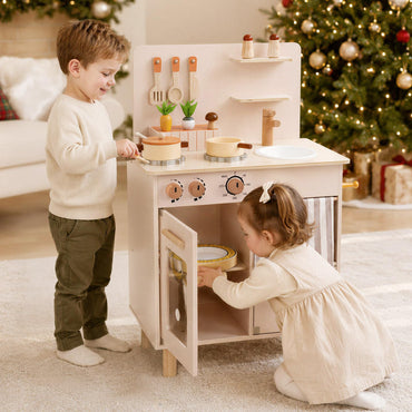 Kids Play Kitchen, Wooden Toy Kitchen with Stoves