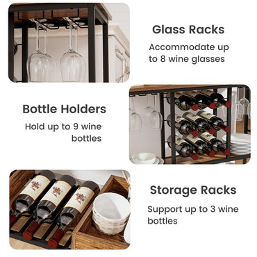 3 Tiers Bar Cart on Wheels with Glass Racks