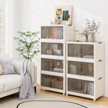 Stackable Storage Containers with Wheels and Doors for Bedroom