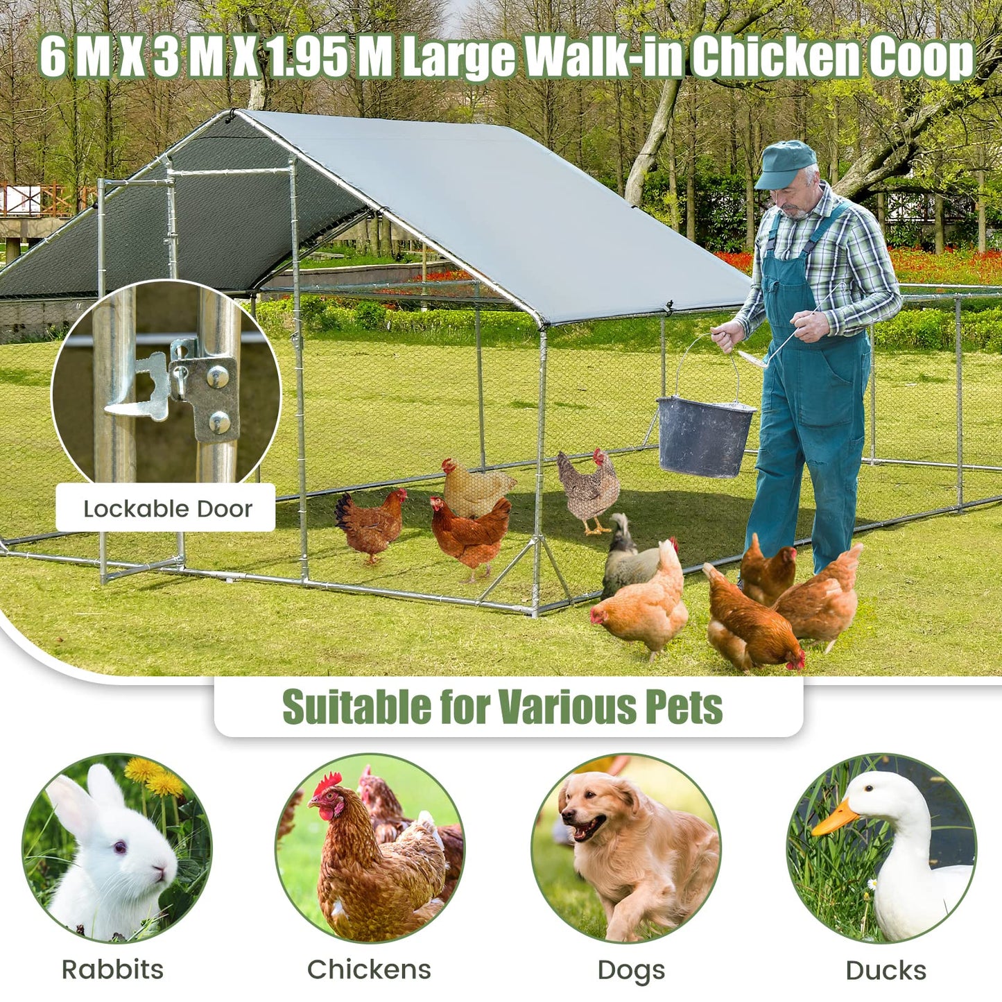 Galvanized Metal Walk-in Large Chicken Run Coop