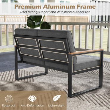 2-Seater Patio Aluminum Furniture Set with Coffee Table and Cushions