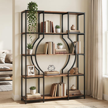 Industrial Etagere Bookcase with Arc-Shaped Design and Open Shelves
