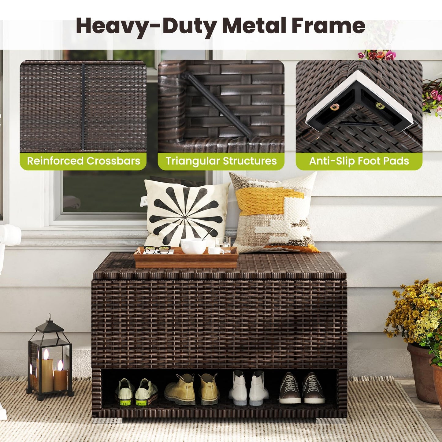 PE Rattan Storage Bin with Waterproof Liner and Shoe Rack