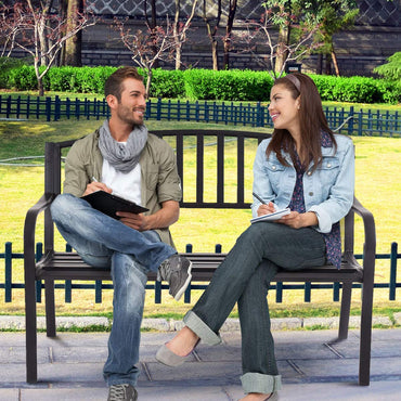 Metal Frame Stripe Pattern 2 Seater Garden Bench