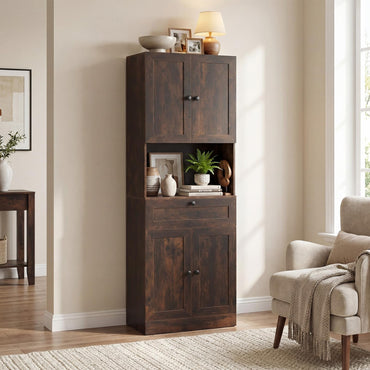 171.5cm Tall Kitchen Cupboard, 4-Door Pantry Storage Cabinet with Adjustable Shelf