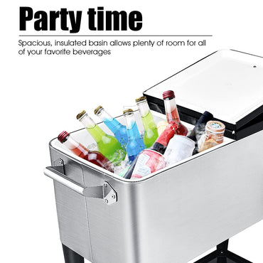 Giantex 80-Quart Rolling Ice Chest Stainless Steel Beverage Cooler Cart with Wheels Bottle Opener