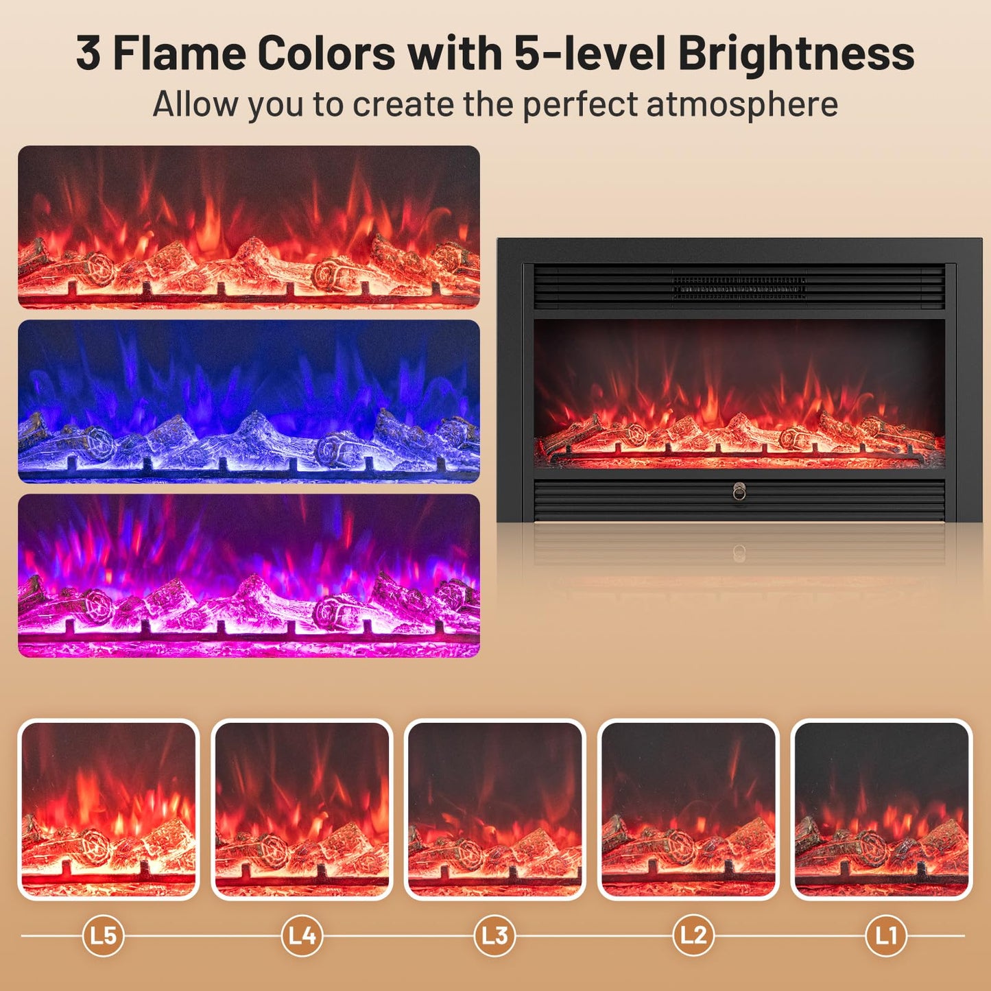 36-Inch Electric Fireplace Insert with Remote Control