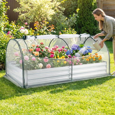 Raised Garden Bed with Greenhouse, Outdoor Elevated Planter Box