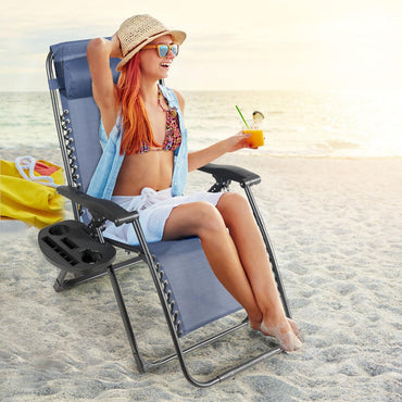 Oversized Patio Folding Zero Gravity Chair with Removable Pillow and Side Tray