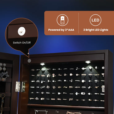 Lockable Jewelry Cabinet with Full Length Mirror and LED Lights