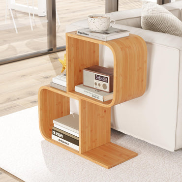 S Shaped Bookcase Bamboo Bookshelf Decorative Storage Organizer