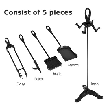 5 Piece High Quality Fire Companion Set Iron Fireplace Fireside Tools
