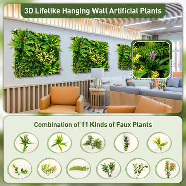 2 Pack Square Framed Artificial Foliage Wall Art for Balcony Home