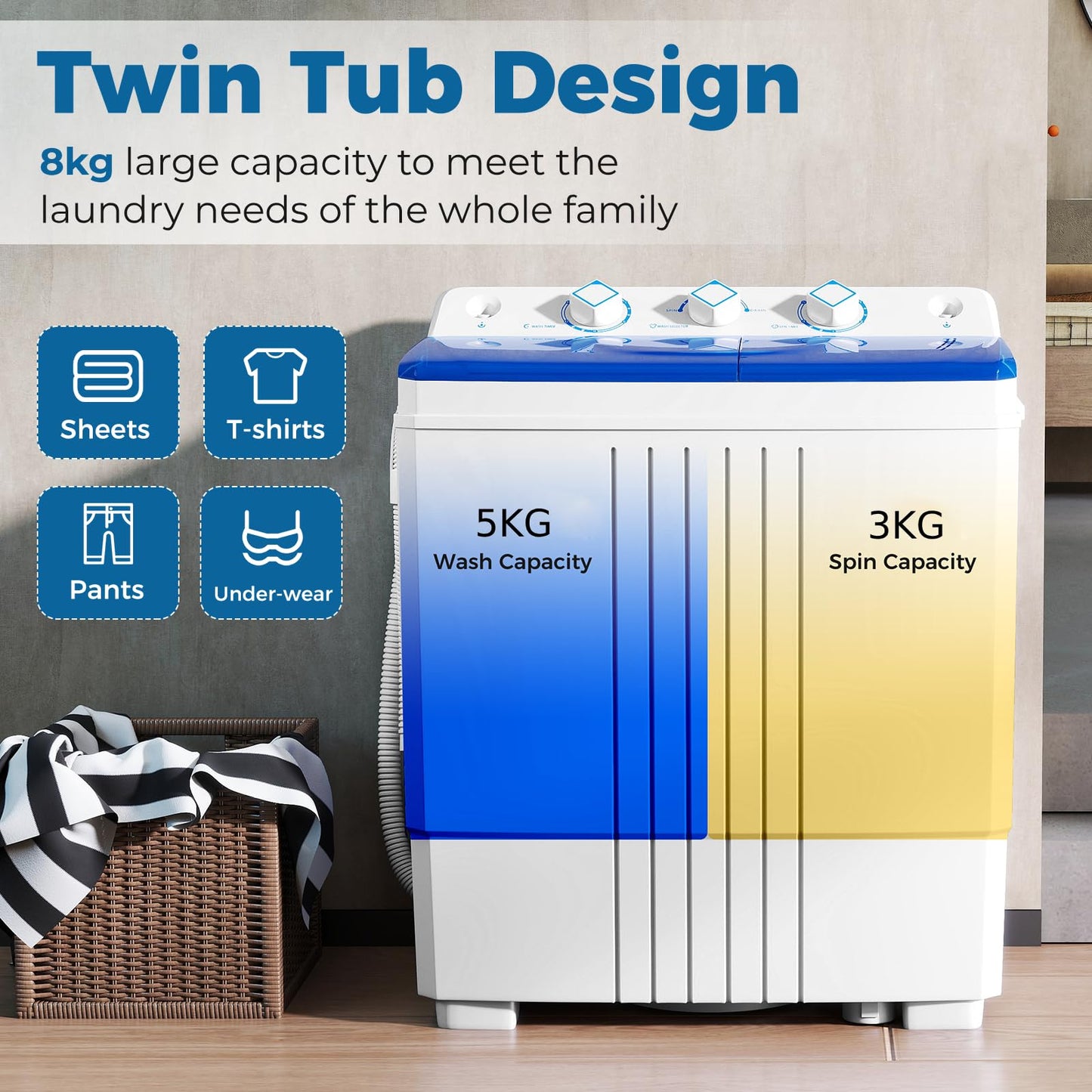 Portable Washing Machine with Drain Pump for Apartment Dorm