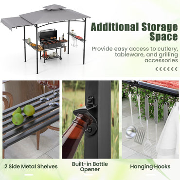 Fire Resistant Waterproof Outdoor BBQ Shelter with 2 Side Shelves