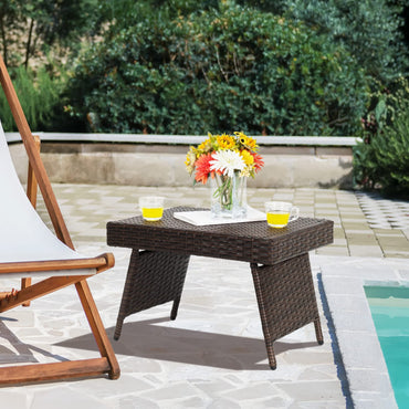 Outdoor Wicker Weave Side Table Small Garden Table