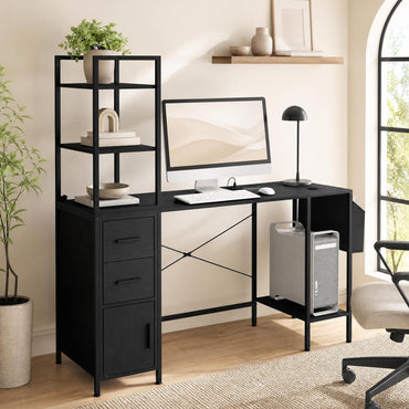 145cm Computer Desk with LED Lights and Power Outlets