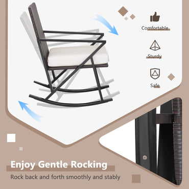 3 Pieces Garden Rocking Chairs and Table Set with Cushions