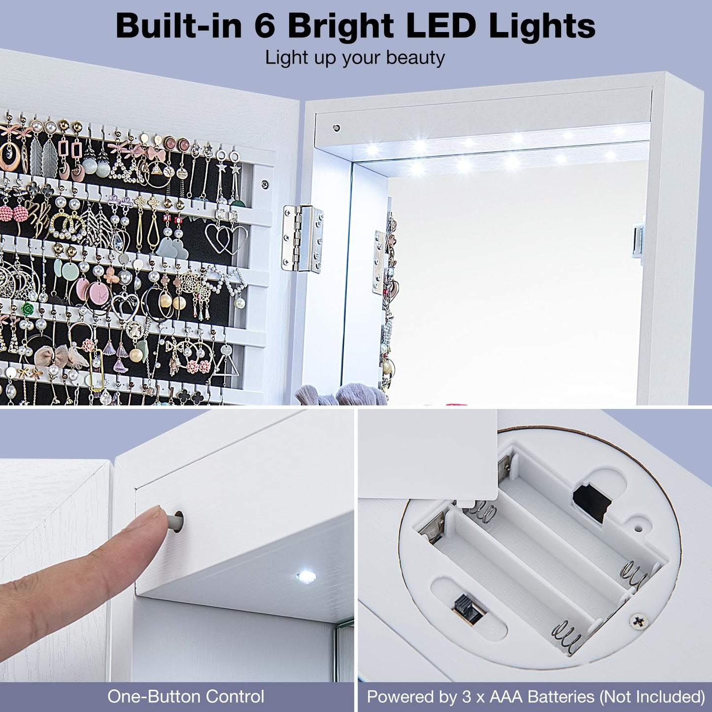 360° Swivel Lockable Jewelry Armoire Cabinet with Full-Length Mirror