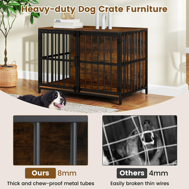 Wooden Indoor Dog Kennel with Lockable Double Doors for Small & Medium Sized Dogs