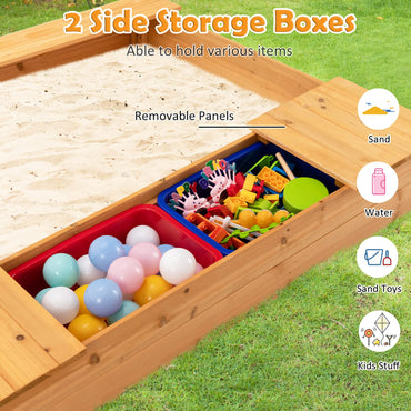 125 x 122cm Wooden Square Sandpit with 2 Removable Boxes