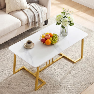 Coffee Table for Living Room, 90cm Marble Effect Center Table
