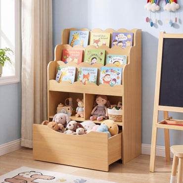 5-Tier Kids Bookshelf with Shelves & Rolling Drawer for Nursery Playroom