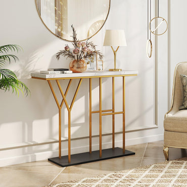 Faux Marble Slim Entryway Table Hall Desk