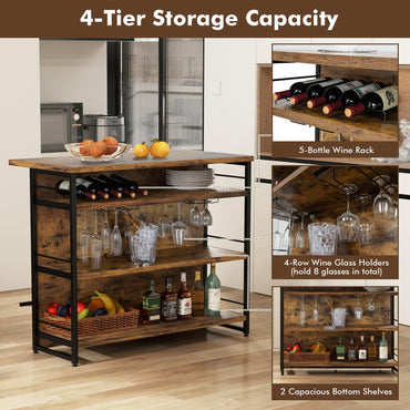 2 in 1 Industrial 4-Tier Bar Table with Storage Shelves
