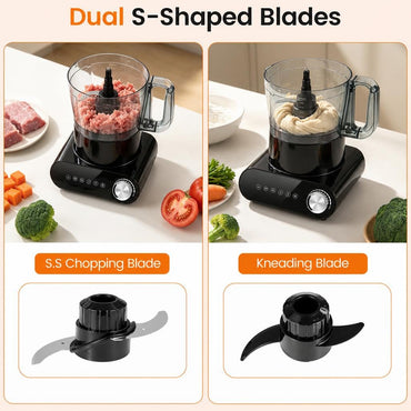 12 Cup Food Processor 600W with 3 Discs & 2 Blades for Slicing Shredding Dough