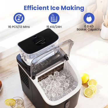 Ice Maker Countertop, 15kg/24H, 16Cubes/6 Mins, 13 Ice Thickness