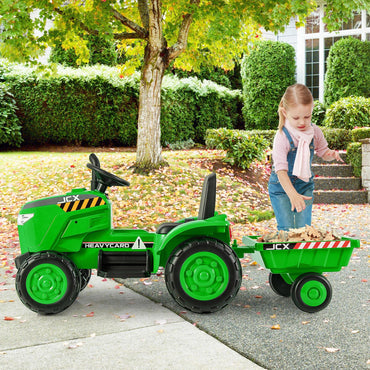 Electric Ride on Tractor, 12V Kids Toy Car with Detachable Trailer