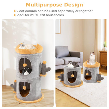 Cute Small Cat Tree Tower with Cozy Condos and Plush Danging Balls