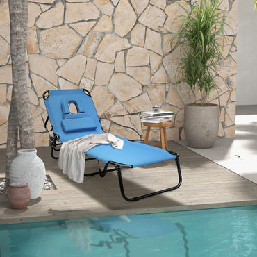 Folding Sun Lounger, 5-Position Adjustable Reclining Tanning Chair