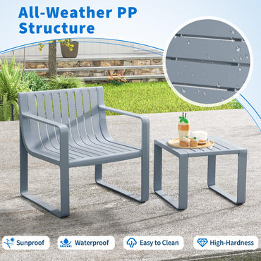 Weatherproof PP Garden Chair with Square Coffee Table