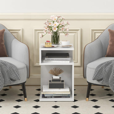 S-Shaped Side Table with 2 Open Compartments for Small Space