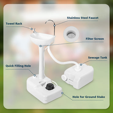 Portable Camping Sink with Rolling Wheels and Running Faucet