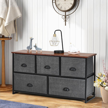 Fabric 5 Drawer Dresser Cabinet with Wooden Top