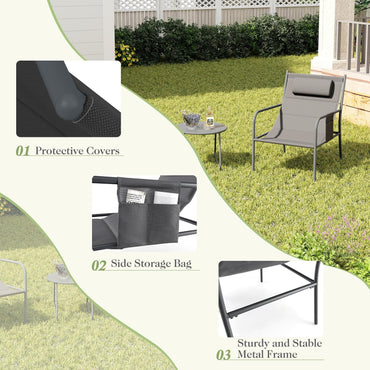 Metal Frame Chair and Coffee Table Set with Cozy Headrest & Storage Bag