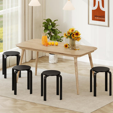 Set of 4 Stacking Wooden Stools, Upholstered Round Bar Stool with Non-Slip Foot Mat, Breakfast Dining Chair for Home Kitchen Office