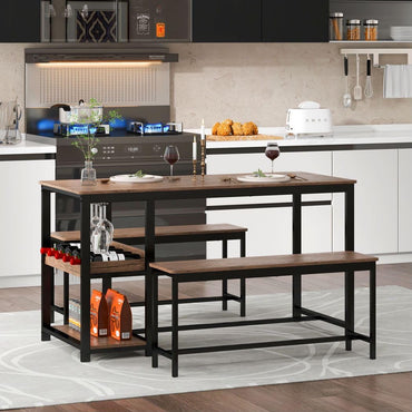 3PCS Dining Table and Benches Set