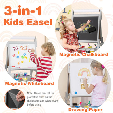 Double sided Kids Easel with Magnetic Whiteboard and Chalkboard