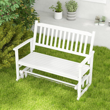 2 Seats Outdoor Glider Bench with Armrests and Slatted Seat